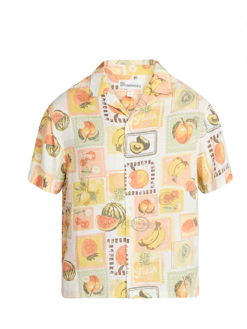 No Boundaries Rayon Shirt with Short Sleeves, Fruit Stamp.